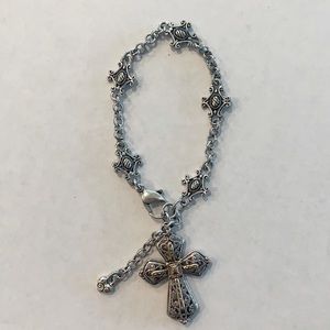 Two-Tone Decorated Cross Charm Bracelet